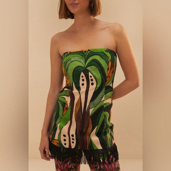 Farm Rio Green Coconut Tree Flow Linen Top - Picture 7 of 11